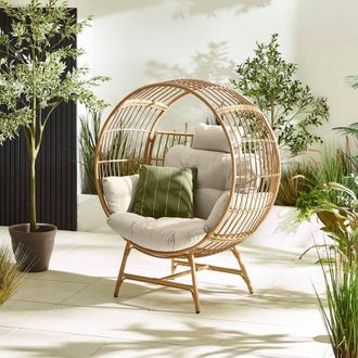 Furniturebox Boca Rattan Cocoon Garden Egg Chair in Cream