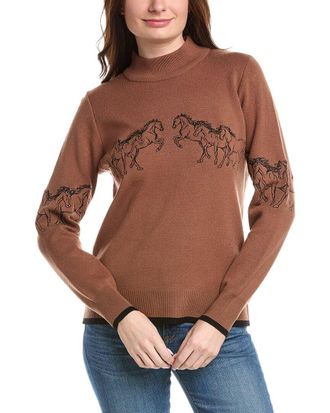 T Tahari Horse Embroidery Sweater