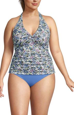 Lands End Twist Halter Tankini Top in White/lilac Multi Ditsy Floral at Nordstrom, Size 24W