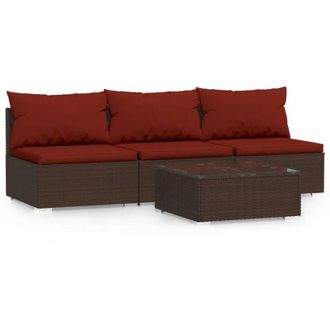 vidaXL Set Muebles De Jard&iacute;n 4 Piezas Y Cojines Rat&aacute;n Sint&eacute;tico Marr&oacute;n Vidaxl