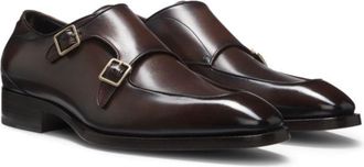 BOSS Brushed-leather monk shoes with double strap