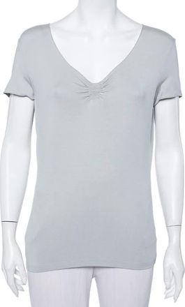 Armani Grey Knit Ruched Neck Detail T-Shirt