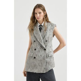 Brunello Cucinelli Virgin wool and cashmere twill flannel vest with dazzling lynx embroidery in Grey at Nordstrom, Size 36
