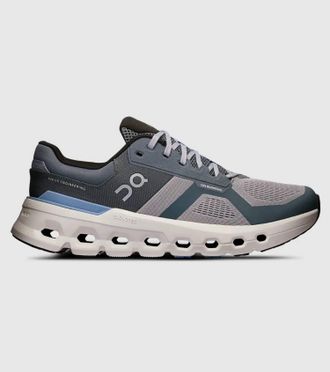 On Mens Cloudrunner 2 Running Shoes In Alloy/chambrey