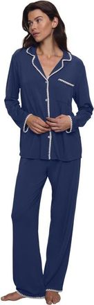 Eberjey Frida Contrast Embroidery Knit Pajamas in Navy/Ivory at Nordstrom, Size X-Large