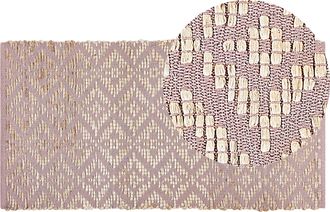 Beliani Alfombra De Algod&oacute;n Rosa Beige 80 X 150 Cm Yute Patr&oacute;n Geom&eacute;trico Retro Gerze