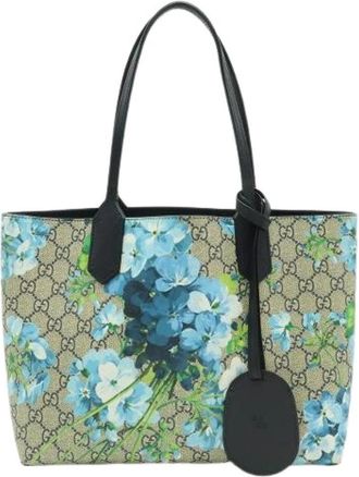 Gucci Pre-owned GG Blooms GG Supreme Coated Canvas Tote Bag - Dames - Vintage Shopper - Beige - ONE Size - Leer - Vintage