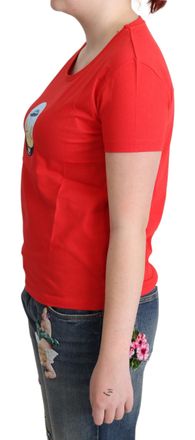 Moschino Womens Red Printed Cotton Short Sleeves Tops Blouse T-Shirt