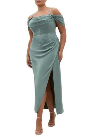 City Chic Forbidden Love Off the Shoulder Maxi Dress in Sage at Nordstrom, Size Xxxs