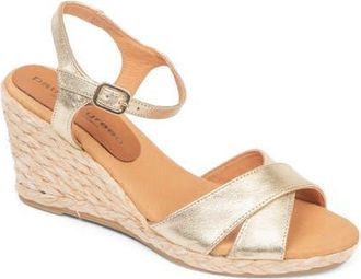 Patricia Green Roma Crisscross Ankle Strap Espadrille Wedge Sandal in Gold Leather at Nordstrom, Size 8