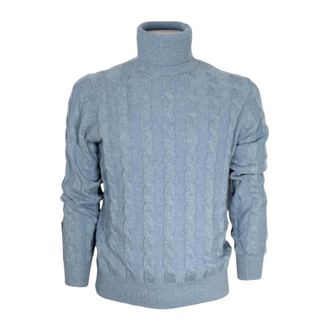 Cashmere Company Turtlenecks, male, Blue, Size: 2XL Mens Cashmere Turtleneck - Celeste Polvere