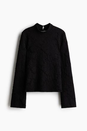 H&M Cut-out Jacquard Jersey Top in Black at Nordstrom, Size X-Small