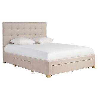 Miliboo Cama Con Cajones 2 Plazas 160 X 200 Cm De Tela Beige Reno