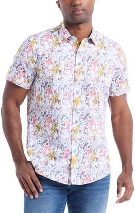 Robert Graham Short Sleeve Button Front Woven Shirt in White Multi at Nordstrom Rack, Size Xx-Large