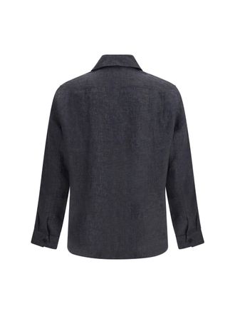 Brunello Cucinelli Mens Easy Fit Linen Shirt Antracite