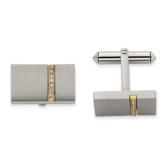 Diamond2Deal Titanium Brushed Yellow IP-plated with Cubic Zirconia Rectangular Cuff Links