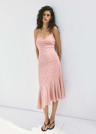 Mango Vestito traforato volant asimmetrico rosa pallido - Donna - XS - MANGO
