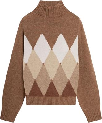 Ballantyne Diamond Turtleneck - Dames - Coltruien - Bruin - L - Wol - Truien & Vesten