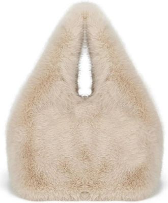 Generic Womens Plush Bags Womens Crossbody Bag Fur Handbag Leather Velvet Handheld(Beige)