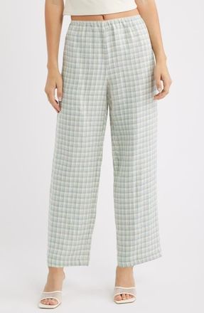Reformation Lilah Check Print Wide Leg Linen Pants in Zephyr Check at Nordstrom, Size X-Small