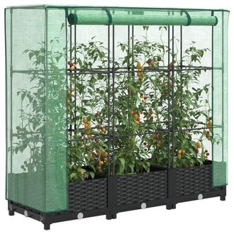 Berkfield Home Raised Bed with Greenhouse Cover Rattan Look 120x40x123 cm in Black | Size: 120 x 40 x 123 cm