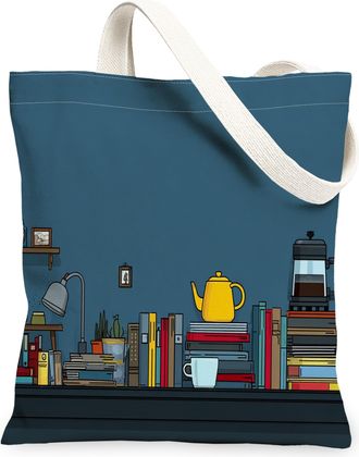 Generic Artistic Canvas Tote Bags, Vintage Home Decor Design Reusable Grocery Bags, Summer Lightweight Washable Shoulder Strap Canv, Blue, 13x15 Inch
