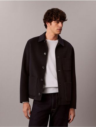 Calvin Klein Mens Double-Faced Wool Blend Reversible Chore Jacket - Blue - 2XL