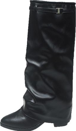 Generic Womens Elegant Knee-High Leather Boots with Block Heel & Pointed Toe, Warm, Long Shaft, Slip-On, Comfortable, Fashionable, Autumn/Winter, Outdoor, Rid