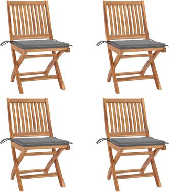 vidaXL Sillas De Jard&iacute;n Plegables 4 Uds Madera Maciza Teca Con Cojines Vidaxl