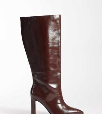 Asos Curve stivali al ginocchio con tacco Charming color cioccolato-Marrone