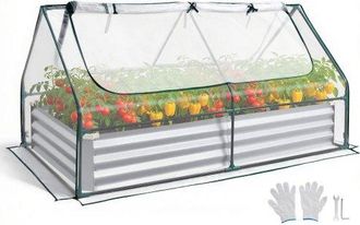 OEM Cama Elevada De Jard&iacute;n 180 X 90 X 30 Cm Con Cubierta De Invernader, Arriate De Jard&iacute;n De Metal Con Base Abierta, Para Cultivo De Flores Plantas Verdur