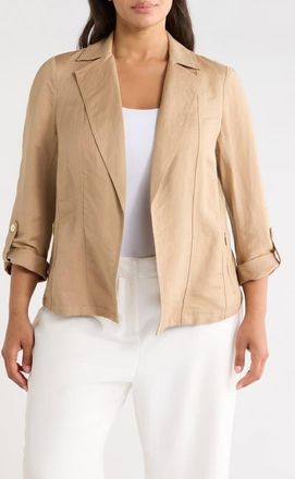 Kasper Seamed Open Front Linen Blend Jacket in Toasted Wheat at Nordstrom, Size 3 X