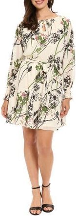 London Times Floral Long Sleeve Fit & Flare Dress in Ivory/Black at Nordstrom Rack, Size X-Large