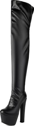 Generic Womens Patent Leather Over The Knee Boots Block High Heel Platform Boots Round Toe Thigh High Boot with Zipper,Black2,8.5 UK