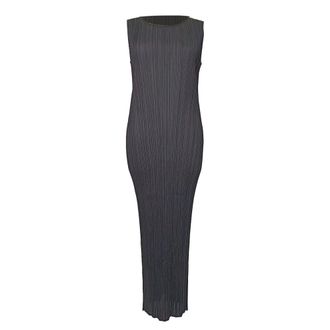 Issey Miyake Pleats Please Sleeveless Midi Dress in Black Polyester