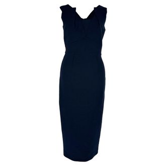 Roland Mouret Sleeveless Midi Dress in Navy Blue Polyester