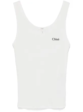Chlo&eacute; White Logo Round Neck Top