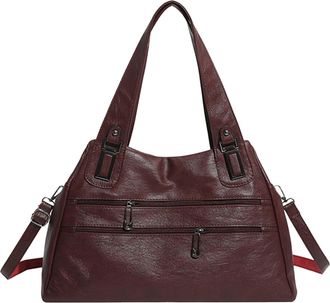 Generic Women PU Leather Shoulder Crossbody Bag with Zipper for Daily Use (Wine Red)