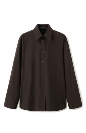 Mango Straight Pocket Button-Up Shirt in Chocolate at Nordstrom, Size 4