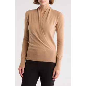 Sofiacashmere Cashmere Faux Wrap Sweater in Camel at Nordstrom Rack, Size X-Large