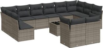 vidaXL Set Sof&aacute;s De Jard&iacute;n Con Cojines 13 Piezas Rat&aacute;n Sint&eacute;tico Gris Vidaxl