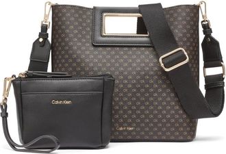 Calvin Klein Womens with Removable Pouch Eira North/South Crossbody with Removable Pocket, Brown/Khaki/Black Mini