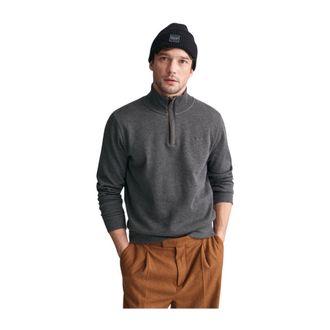 GANT Half-zip Sweatshirt Sacker Rib - Heren - Sweatshirts - Grijs - 2XL - Katoen - Hoodies & sweatvesten