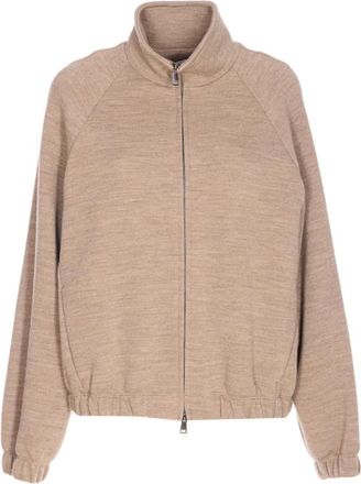 Max Mara Beige Wol Katoenen Jas - Dames - Vesten met rits - Beige - M - Katoen - Hoodies & sweatvesten