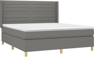 vidaXL Vidaxl - Cama Box Spring Colch&oacute;n Y Luces Led Tela Gris Oscuro 180x200 Cm