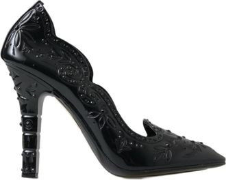 Dolce & Gabbana Zwarte Bloemenkristal Hakken Schoenen - Dames - Pumps - Zwart - 39 EU - Schoenen