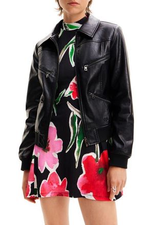 Desigual Retro Faux Leather Biker Jacket in Black at Nordstrom, Size X-Large