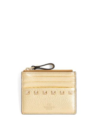 Valentino Garavani Rockstud card holder - women - Calf Leather - One Size - Gold