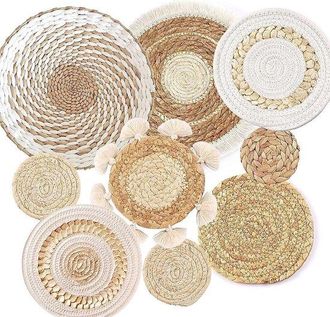 OEM Juego De 9 Cestas De Pared Estilo Boho, Decoraci&oacute;n Boho De Rat&aacute;n Y Hierba Marina, Dormitorio Y Comedor