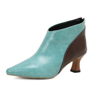 Generic Women Pointed Toe Ankle Boots Crocodile Texture Side Panel Pull On Design Slim Stiletto Mid Heel Non Slip Durable Comfortable Daily Shoes,Blue,7.5 UK